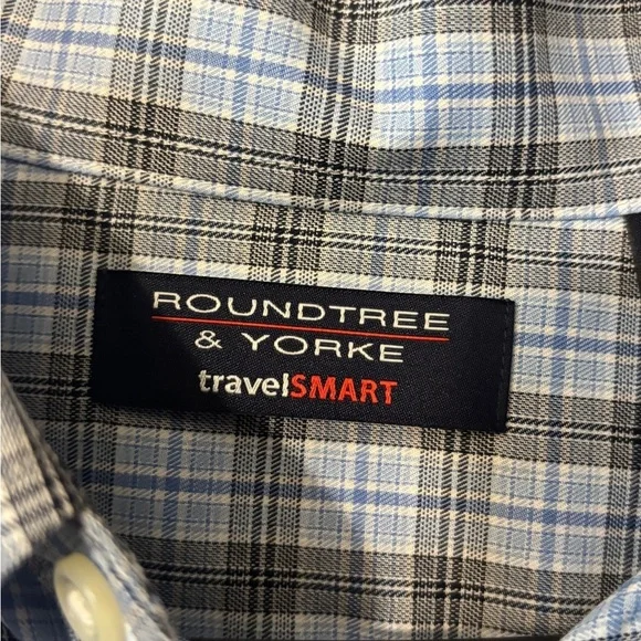 Roundtree & Yorke Blue and Gray Casual Button Down Shirt - Picture 4 of 12
